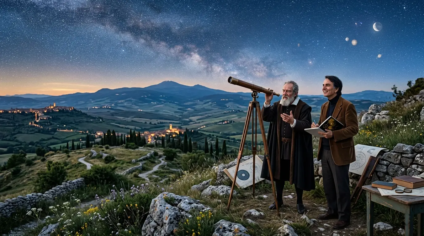 AI Generated image of Galileo and Carl Sagan
